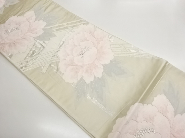 JAPANESE KIMONO / FUKURO OBI / WOVEN PEONY & BRIDGE